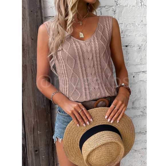 Dusty Pink Knit Tank Top V-Neck Sleeveless - Picture 4 of 8